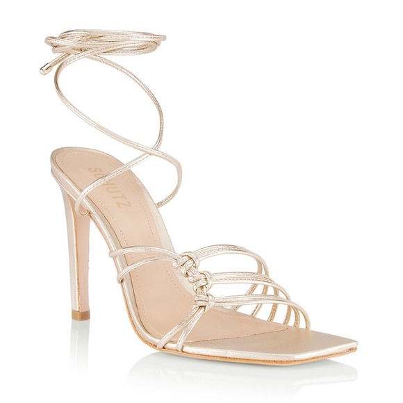 SCHUTZ Sirena Metallic Faux Leather Wrap Sandals - Picture 2 of 8